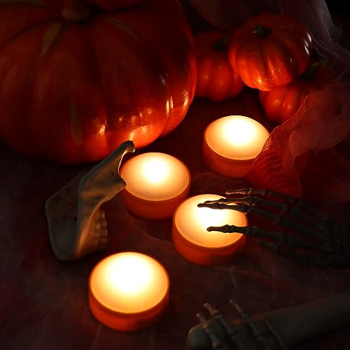 Image of QIDEA LED Pumpkin Lights with Remote and Timer, Orange Color, 4 Pack | Battery Operated Bright Flickering Flameless Candles for Pumpkin Decor, Jack-O-Lantern Halloween Party Decorations