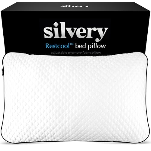 Silvery Silver Infused Restcool Bed Pillow - Adjustable Memory Foam Fill with Self-Cooling Fabric - Self-Cleaning Technology that Stays Fresh 3X Longer (White, King)