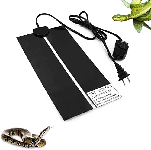 XIEHUZA Reptile Heating Mat with Temperature Adjustment, Waterproof Reptile Heat Pad Under Tank Terrarium Heater for Amphibians, Small Animals, Seeding (7W 11 x 5.9 in)