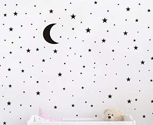 Image of Moon and Stars Wall Decal Vinyl Sticker for Kids Boy Girls Baby Room Decoration Good Night Nursery Wall Decor Home House Bedroom Design YMX16 (Black)