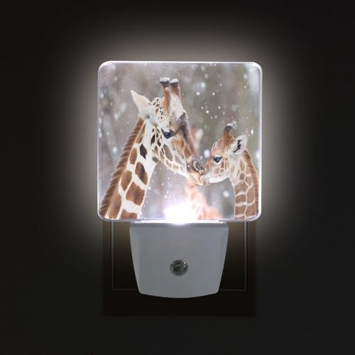 Image of Cute Giraffes Family Night Lights 2 Pack Plug-in Wall Led Nightlight Auto Dusk-to-Dawn Sensor Lamps for Bedroom Kitchen Bathroom