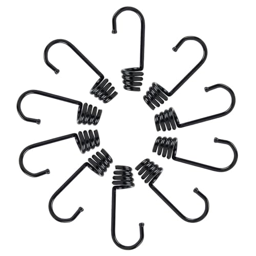 Gecosac 10 Crochets en Spirale pour Tendeur Elastique Ø 8mm - Acier Noir Anti-Corrosion - Fixation bâches, Jardin, Camping, remorque