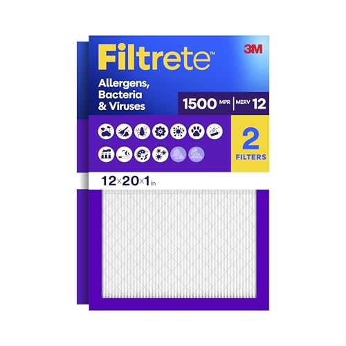 Filtrete 12x20x1 Air Filter, MERV 12, MPR 1500, Allergens, Bacteria & Viruses, 3-Month AC and Furnace Filters, Cleaner Air, Reliable Airflow, 2 HVAC Filters (Actual Size 11.81 x 19.81 x 0.78 in) - image 1