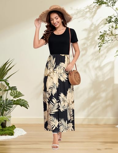 Image of Lacavocor Womens Short Sleeve Maxi Dresses Empire Waist Long Dress