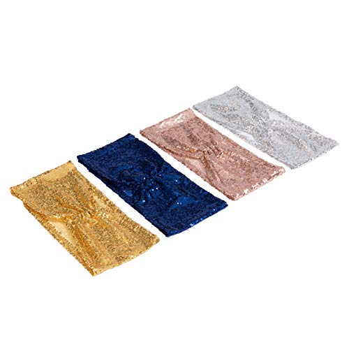Squarepie Pack Of 50 Sequin Chair Sashes Sliver Shiny Chair Bows Bands For Wedding Banquet Party Chair Cover Decor Ties #TOP6