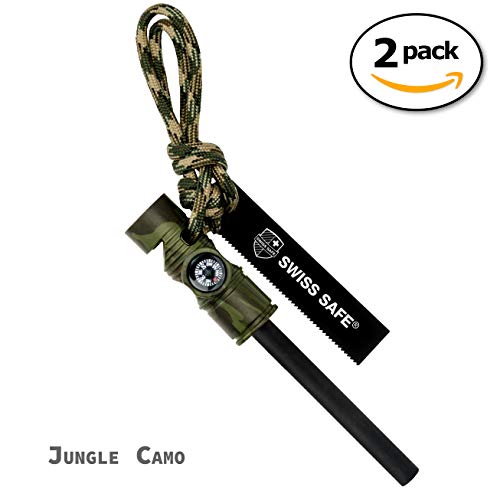 image for Swiss Safe 5-in-1 Fire Starter with Compass, Paracord and Whistle (2-P
