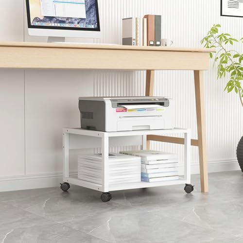 Printer Stand, Rolling Under Desk Trolley with 4 Wheels & Lock Mechanism, Movable Printer Cart for Home or Office Use