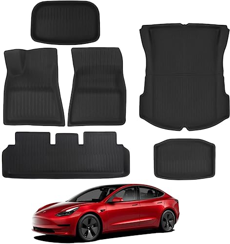 Basenor 6Pcs Tesla Model 3 Floor Mats 3D Full Set Interior Liners All-Weather Anti-Slip Waterproof Frunk & Rear Trunk Mat Accessories Compatible With Model 3 2023 2022 2021 #TOP29