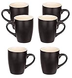 BigDean 6er Set Kaffeetasse 340ml matt schwarz aus Porzellan - Kaffeebecher groß mit Henkel - Kaffeetassen Set modern