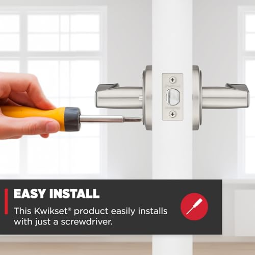 Image of Kwikset Sedona Interior Privacy Door Handle with Lock, Door Lever for Bathroom and Bedroom, Satin Nickel Reversible Keyless Push Button Lock Door Lever, with Microban Protection