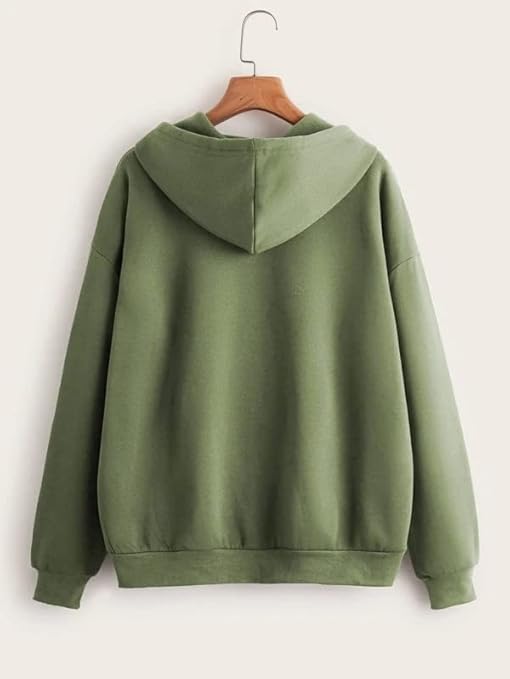Image of Casual Solid Full Sleeves Stylish Winter Hooded Neck Fleece Zipper Hoodie for Women