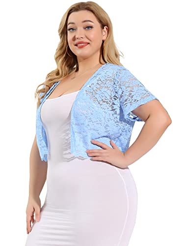 Image of Agnes Orinda Plus Size Bolero Shrugs for Women Lightweight Open Front Short Sleeve Cropped Lace Cardigan 4X Light Blue