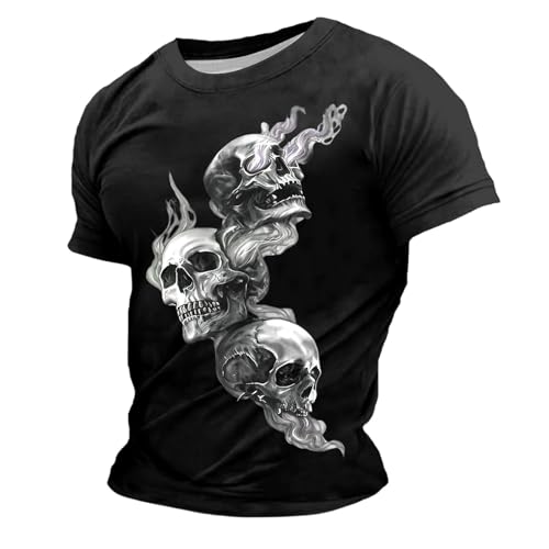 Camiseta gótica para hombre con diseño de calavera, camiseta de manga corta con efecto humo 3D | Parte superior negra para ciclistas y aficionados al metal, Style_d01 Negro, XXL