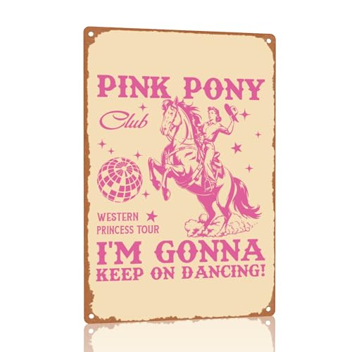 Pink Pony Club Decorations 8x12 Inch – Pink Pony Club Decor Metal Sign Wall Art, Funny Bar Signs for Home Bar, Garage Decor Retro Tin Signs