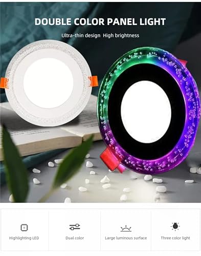 Image of OLIPS 6W (3+3) LED Ceiling Panel Down Light | Dual Color Change by On /Off Switch | Fan Box POP Decorative LED | White Center & Color Ring Design (Multicolor, 2)