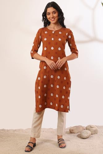 Image of Aurelia Women's Yarn Dyed Cotton Blend Straight Kurta