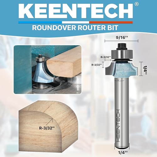Image of KEENTECH Round Over Router Bit, 1 /4 inch Shank x 9 /16 inch Dia x 3 /32 inch Radius | Industrial Grade, Tungsten Carbide Tipped, 10X Lifespan, Woodworking