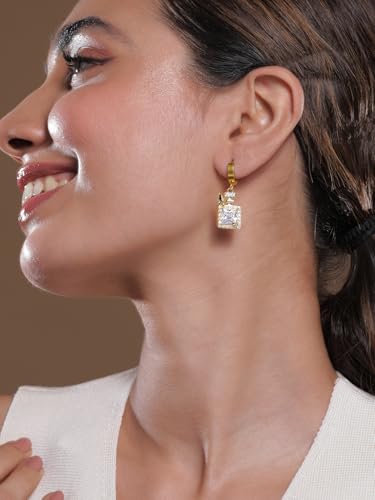 Image of Rubans Hoop Drop Earrings Gold Plated Stylish Trendy Jewellery Gift for Women & Girls