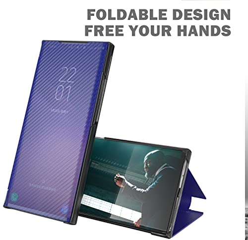 XYX Capa flip para Samsung S22 Ultra 5G, fibra de carbono ultra fina visão clara capa de proteção de