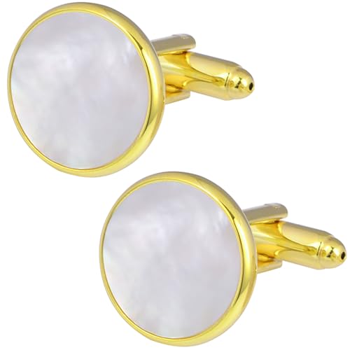 Set de Mancuernillas Redondas Doradas con Nácar para Hombre y Mujer miniatura 3