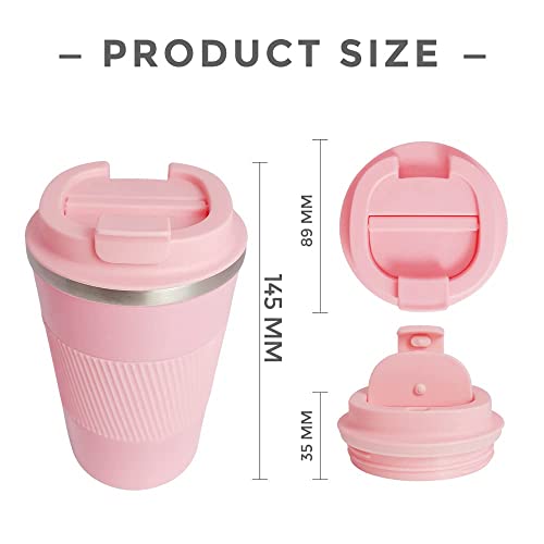 Image of Aeon Travel Mug, Insulated Coffee Cup with Leakproof Lid,Vacuum Insulation Stainless Steel Reusable for Hot Cold Coffee, Non-Slip Protective Cover (Pink)