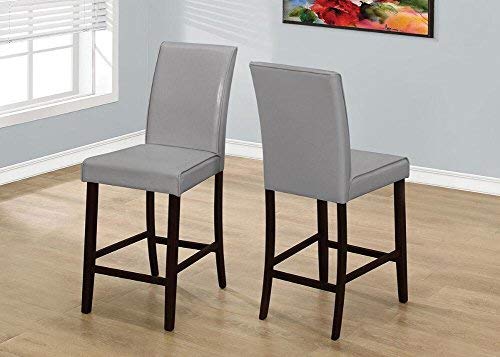 Monarch Specialties 1902, Set Of 2, Counter Height, Upholstered, Kitchen, Room, Pu Leather Look, Wood Legs, Grey, Brown, Transitional Dining Chair, 17.75" L X 22.5" W X 40" H #TOP1