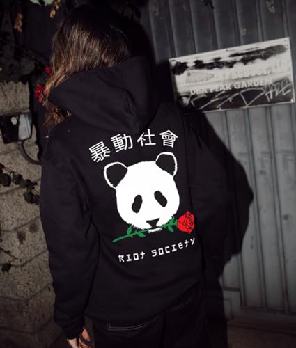 Riot Society Panda Rose Mens Graphic Pullover Hoodie Sweatshirt, Perfect Sweater for the Champion to Wear Into the AM - Black, Medium - Thumbnail 3