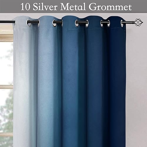 Image of SimpleHome Ombre Blue to Grey White Curtains for Living Room 70Wx84L | Room Darkening Curtains for Bedroom,Gradient Light Blocking Curtain,Thermal Insulated Grommet Window Drapes,2 Panels,84 Inch