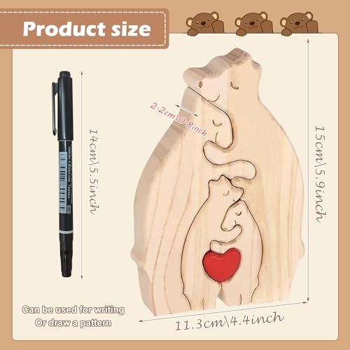 LETTERASHQP Bärenfamilie Holzkunst,Personalisiertes Holzkunstpuzzle, Desktop Ornament Home Tischdekoration, Familie Andenken Geschenke für Muttertag Vatertag (4 Bären)