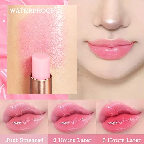 Kaely 2Pcs Bálsamo Labial com Tonalidade de Pêssego, Batom Que Muda de Cor de Ph, Brilho Labial Rosa