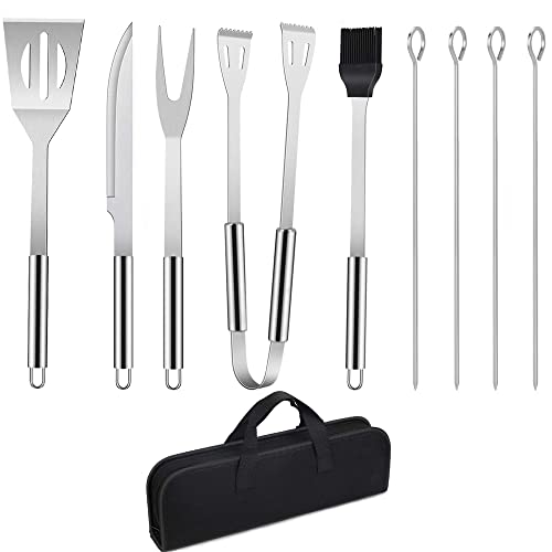 11Pcs Kit BBQ Professionale In Acciaio Inox Include Valigetta, Accessori Attrezzi Barbecue Alta Qualità Pratico, Set Utensili Barbeque Portatile per Regalo Uomini, Giardino, Campeggio Esterno, Picnic