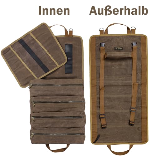 Tool Storage Roll | Multifunctional Tool Carrier Bag (4 Pockets & 1 Detachable Roll), 16OZ Waxed Canvas Roll Up Tool Bag - for Hammer Wrench Set Wire Stripper Chisel | 70x35 CM | Grey - Image 5