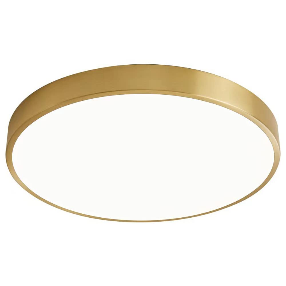 GETZS 1.6-inch Ultra-thin Copper Ceiling Lamp, American Simple Flush Mount, Three-color Temperature Adjustable, Study Balcony Indoor Light Fixture, 11.8in, 15.8in, 19.7in, Copper, Gold