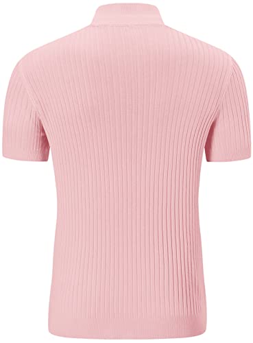 QZH.DUAO Men's Casual Slim Fit Short Sleeve Mock Turtleneck Knit Pullover Sweater, Pink, US Large2