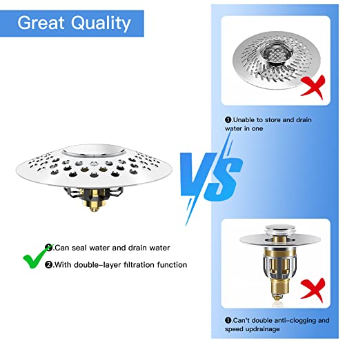 Falala Universal Bathtub Stopper With Drain Hair Catcher, Upgraded Tub Stopper With Dual Filtration Design, Pop Up Bathtub Drain Plug For 1.6"-2.0" Drain Hole #TOP4