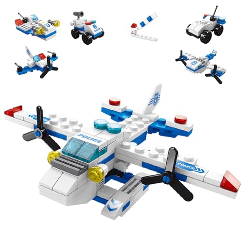 Sky Police Airplane Building Blocks Toy – 137 PCS STEM Construction Set, 7-in-1 Transformable Model Kit for Kids Ages 6-12, Creative Aircraft Toys for Boys & Girls (Police, Rescue, Fighter Jet)