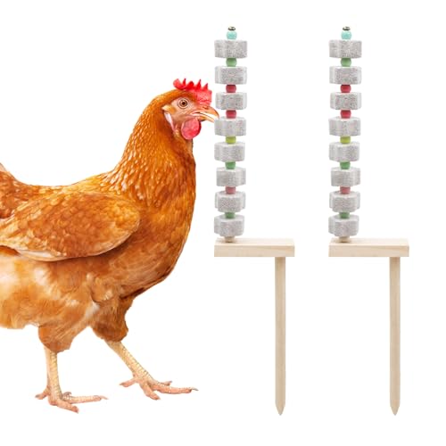 Dnoifne 2er-Pack Hühner-Kauspielzeug Kalkstein zum Schnabelreiben mit Holzpflock Zubehör für Hühnerkäfig Käfigspielzeug für Wellensittiche Sittiche Papageien Ratten Hamster Kaninchen