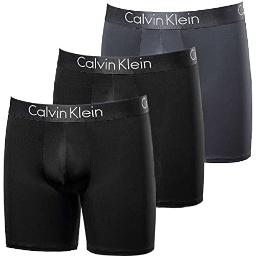 Calvin Klein Mens 3 Pack Chromatic Microfiber Boxer Briefs (Black/Grey/Black, Medium)