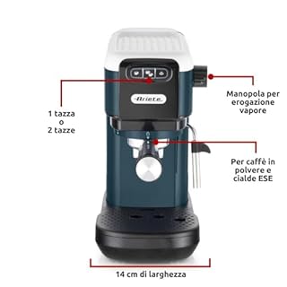Ariete 1399 Macchina da caffè espresso Snow White, Per polvere e cialde ESE, 1300 W, Capacità 1,1L, 15 bar di pressione, Filtro 1, 2 tazze e cialda ESE, Cappuccino, Bianco