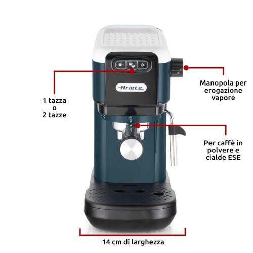 Image of Ariete 1399 Espresso Coffee Machine by Delonghi| Espresso, Cappuccino, Latte & More Recipe Options| Coffee Maker Machine for Home | 15 Bar Pressure, 1300 W| Espresso machines| 2-Years warranty (White)