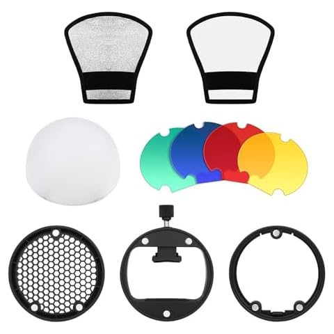 2 Pack Flash Diffuser Reflector + TOAZOE Flash Diffuser with Honeycomb Grid Diffuser Ball Color Filter Cover