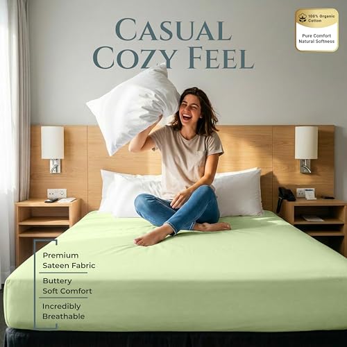 Image of Royale Linens 400 Thread Count Full Fitted Sheet Only - 100% Cotton Full Size Bed Fitted Sheet - Luxury Sateen Weave - All Around Elastic Deep Pocket - Soft Sheets - Fit Up to 16 inch (Florentine Sage)