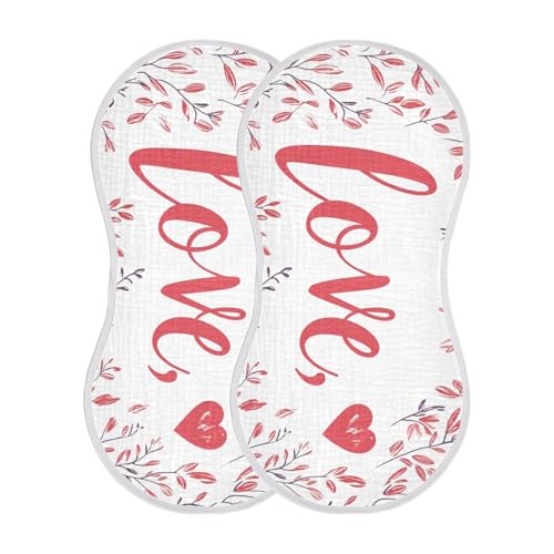 2 Pack Baby Burp Cloths, Soft Absorbent Burping Cloths for Babies, Cotton Milk Spit Up Rags, Large Size for Newborns, Baby Boys and Girls (Love Prints)2