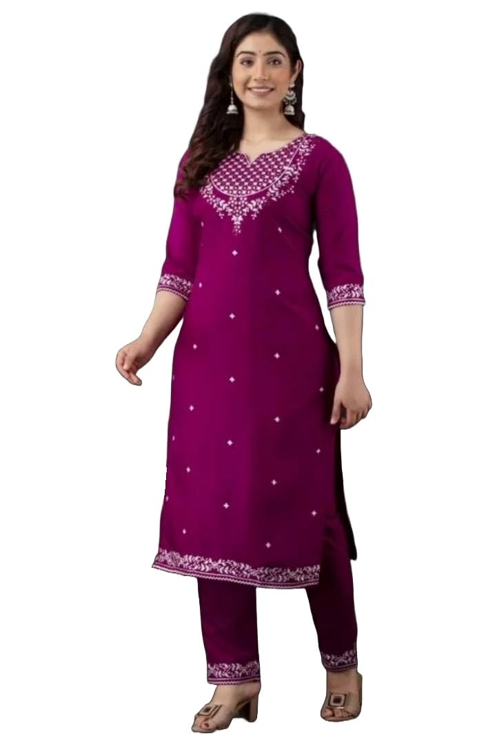 Lookmark Women's Kurta Set In Solid Purple Color And Pure Rayon Fabric With Pant (Az-Lm-Og-Ks2152-Xl)