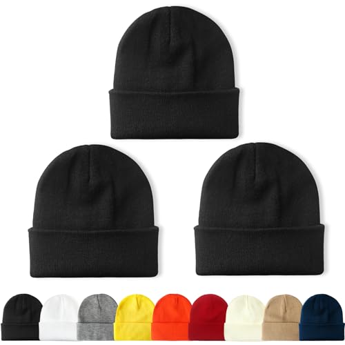 NPQQUAN 1 & 2 & 3 Packs Unisex Beanie Hats for Men Women Winter Knit Beanies, Black+black+black, One size