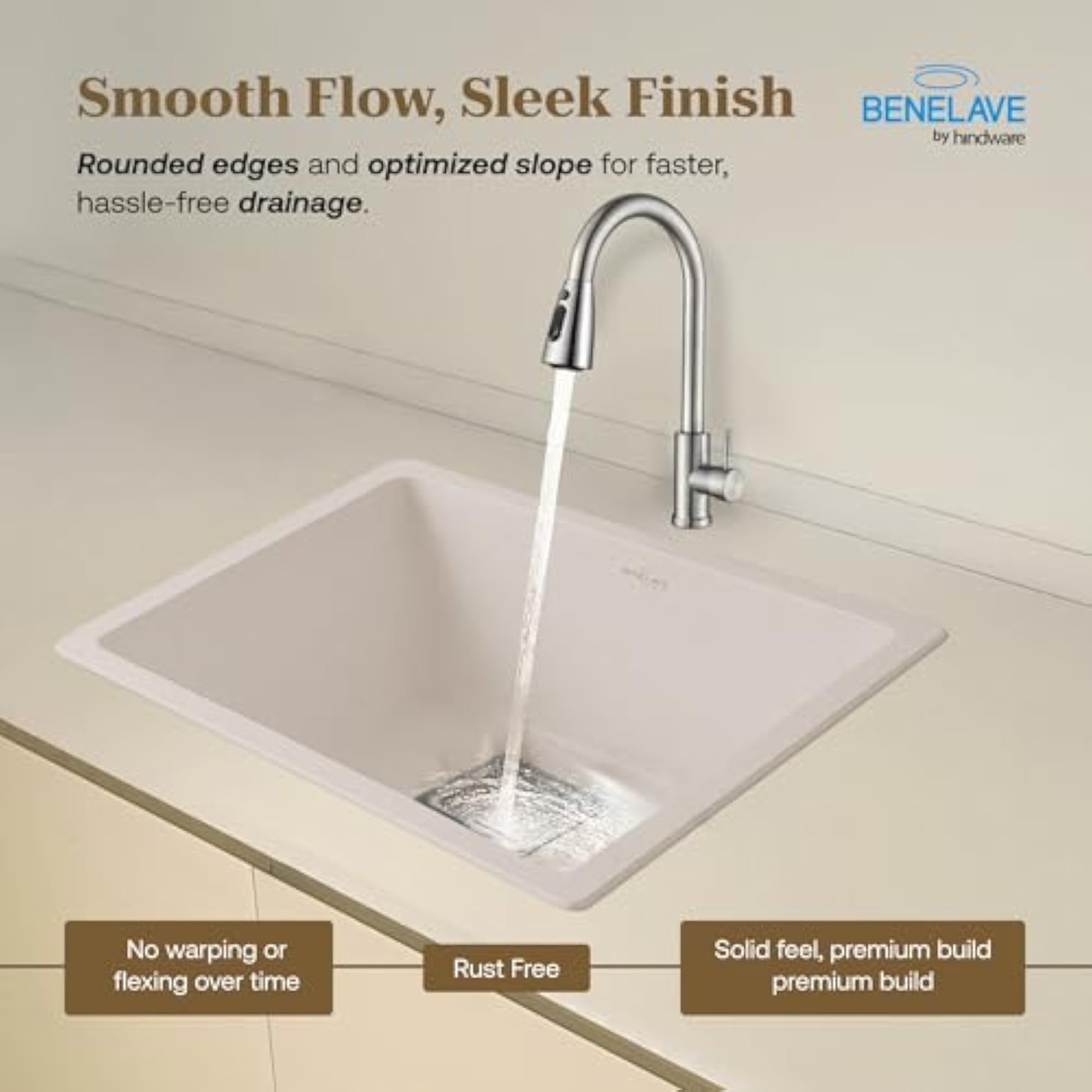 Quartz Sink 21x18 for Kitchen, Single Bowl, Better Sound Absorption