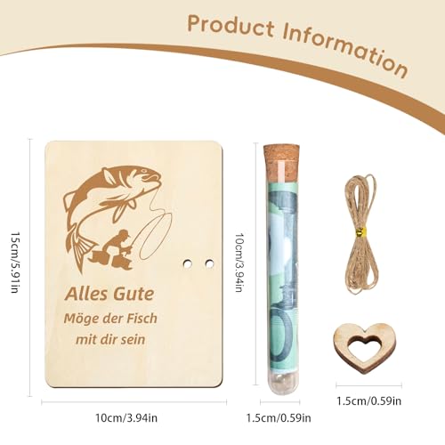 Angler Geschenke für Männer, 15cm*10cm Geldgeschenke Verpackung für Angler Geschenk mit Reagenzgläser, Lustige Angler Geschenke Geldgeschenk aus Holz für Damen Herren Weihnachten Geburtstag
