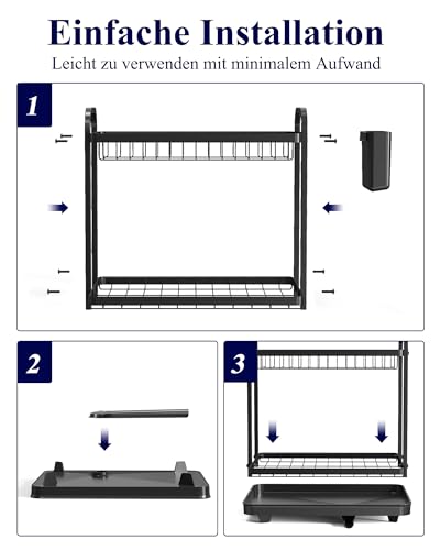 Kitsure Abtropfgestell Geschirr, Abtropfgestell, Geschirrständer für die Küchentheke, langlebiger Küchen-Trockenständer aus Edelstahl mit Besteckhalter, Trockenständer für Geschirr, 2-Tiers
