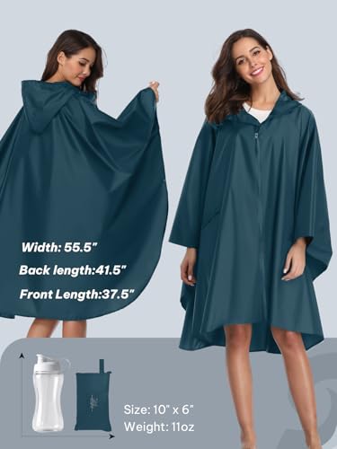 Image of SaphiRose Adult Rain Poncho Waterproof Hooded Zipper Raincoat with Pockets | OEKO-TEX Certified 100% Polyester, Lightweight Packable Storage Pouch, Heat-Sealed Seams, Quick-Dry for Outdoor Hiking