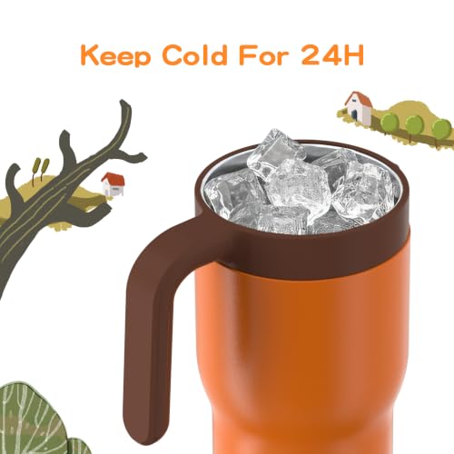 Image of OISIZ 14oz Kids Tumbler with Straw Lid & Handle,Kids Cup with Animal Accessory for School,Kids Water Bottles with Dust-proof Cover,Leakproof Water Bottles,316 Stainless Steel,Keep Cold 24 Hours-orange